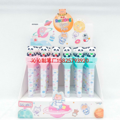 卡通动物熊猫火鸟小熊造型转转圆珠笔可爱公仔陀螺笔礼品笔