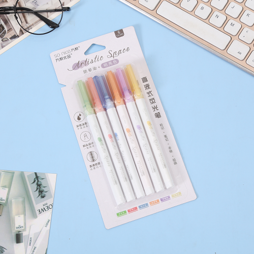 Wanbang Color Fluorescent Pen 2153 in Total Six Colors Oblique Head a Dual-Use Accounting Mark Painting Hand Account Office Paper