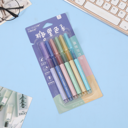 Wanbang Color Gel Pen 2155 Total Six-Color Accounting Mark Hand Account Key Straight Liquid Full Needle Tube 0.5