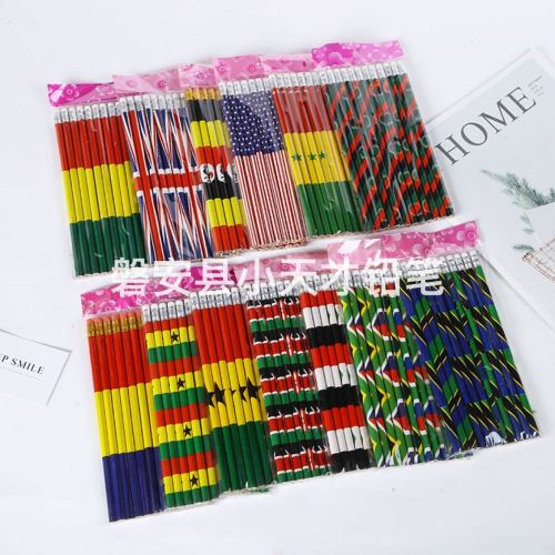 wooden flag pattern printing pencil manufacturer camouflage plastic film hb pencil student writing pencil