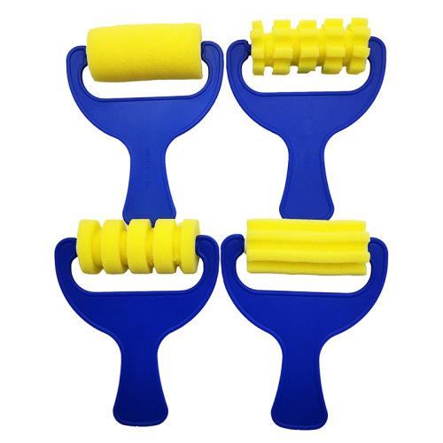 大弹弓4件套花纹绘画海绵刷 滚轮海绵刷 幼儿益智早教海绵刷批发