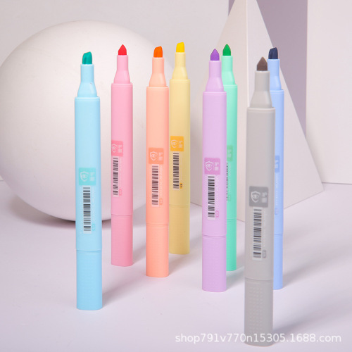 超时H716马卡龙色三角杆荧光笔重点笔标记笔8色展示组合装荧光笔