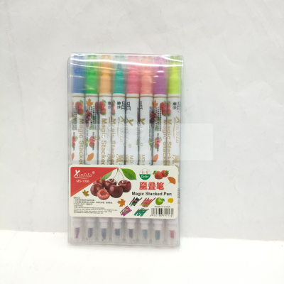 Color Double-Headed Magic Folding Pen Magic Creative 8-Color Graffiti Highlight Pen Hand Account Marking Pen