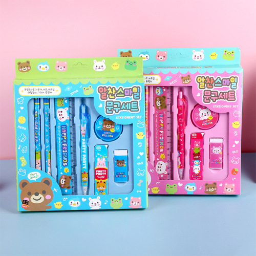厂家直销学习用品铅芯文具套装 卡通创意7件套 奖品礼盒批发