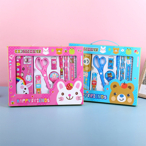 厂家创意文具用品铅笔尺子橡皮文具盒9件套装 学生奖利套盒笔批发