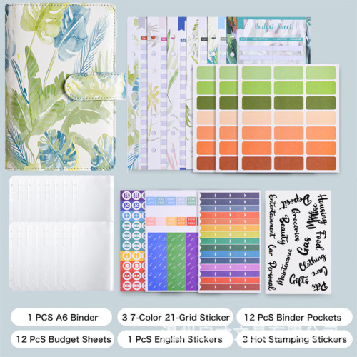 跨境A6马卡龙创意pu笔记本现金预算记账本财务活页手账本定制