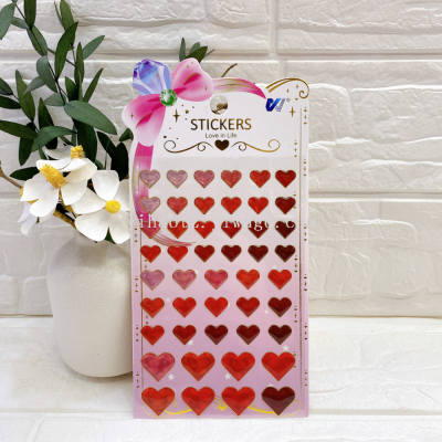 Love Laser Bronzing Series Stickers Colored Loving Heart Plastic Crystal Stickers Valentine's Day Gift Self-Adhesive Pattern Stickers