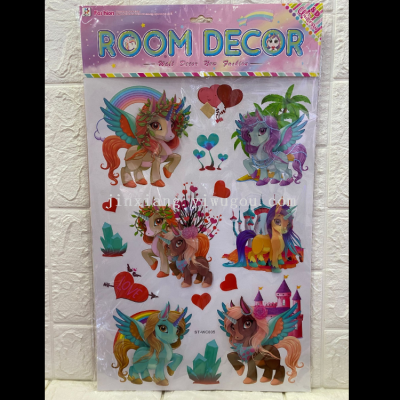 Children's Cartoon Unicorn Stickers Living Room Bedroom Lobby Hotel Decorative Stickers 3D  Wall Stickers