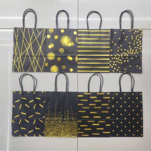 120克牛皮纸纸袋礼品袋手提袋纸提绳，简洁烫金工艺抽象条纹图案