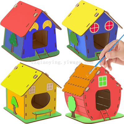 Wooden Bird Nest Box Kit Drawing Painting DIY Kit Building Wooden Birdhouse Outdoor Arts and Crafts Toys