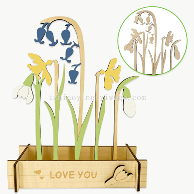 Wood Shavings Boxes Painting Crafts-Painted Wooden Spring Flowers, DIY Wooden Craft Flowers, Miniature Daffodils,,