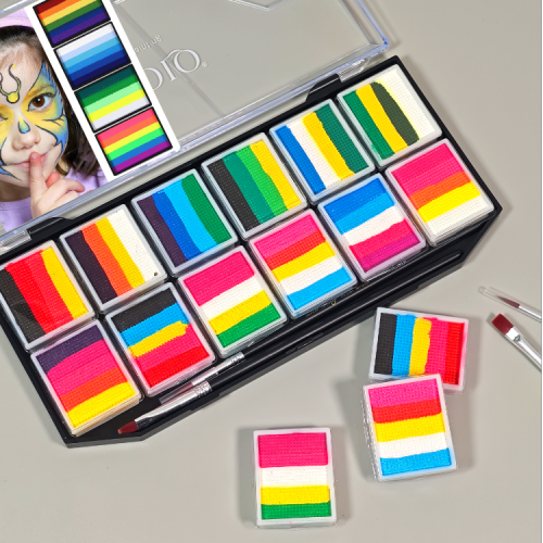cross-border 12-color new color rainbow bar palette washable easy-to-color painted makeup body painted face paint paint