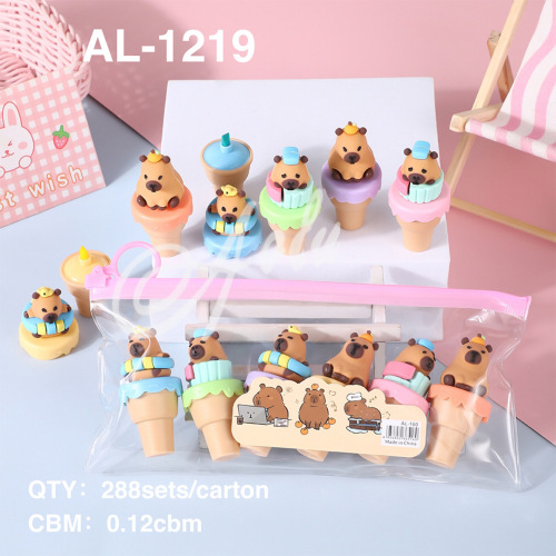 AOLU 6支甜筒冰淇淋卡皮巴拉拉布布儿童彩色荧光笔学生绘画套装