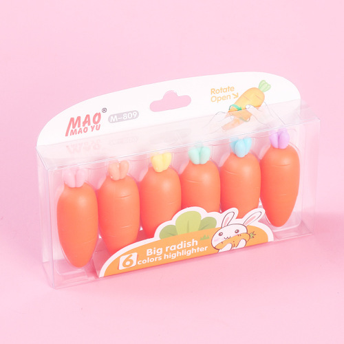 新款便携式创意荧光笔 纯色胡萝卜迷你荧光笔标记笔 卡通荧光笔