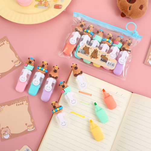 6支卡皮巴拉三丽鸥拉布布迷你荧光笔彩色划重点标记笔学生奖励品