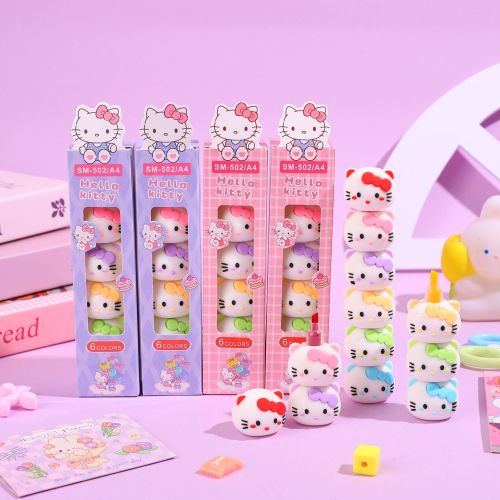 5色可爱KT猫硅胶叠叠乐荧光笔学生划涂鸦绘画重点标记笔手账填色