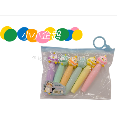 Penguin Fluorescent Pen 6-Color Bag Marker Crayon Student Office Supplies Large Quantity Negotiable