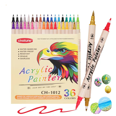 Cross-Border Hot Selling Double-Headed Acrylic Marker Pen Soft Brush Pen Waterproof DIY Painting Graffiti Acrylic Brush