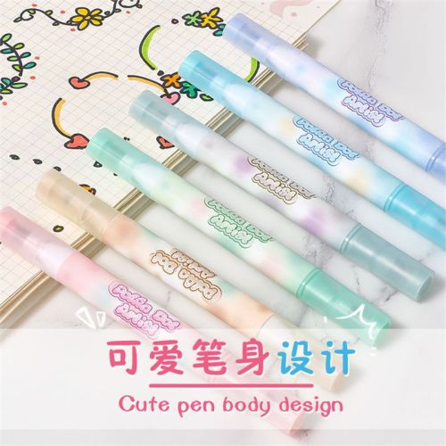 波点护眼柔和荧光笔三角杆易握办公专用手账标记笔大容量记号画笔