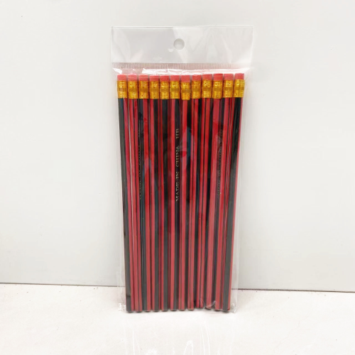 厂家红黑杆套膜铅笔木质铅笔学生写字铅笔橡皮头铅笔批发定制