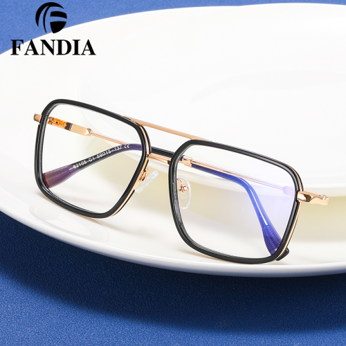 82105 新款男士防蓝光眼镜框TR90个性双梁大框休闲商务金属平光镜