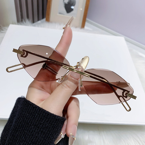 2026 cross-border plain slimming women‘s trendy sunglasses frameless trimming sunglasses high-end fashion sun protection glasses