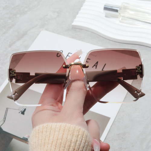 Korean Style H Letter Large Frame Square Trimming Women‘s Sunglasses Fashion Retro UV Protection Cross-Border European and American Style Sunglasses