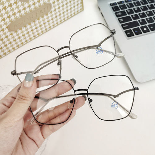 多边形全框素颜眼镜显脸小防蓝光眼镜百搭无度数平光眼镜微商代发