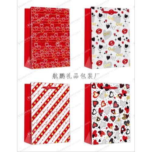 现货210克白卡纸礼品袋 单面烫金工艺手提袋 情人节款时尚纸袋