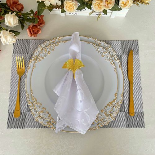 白色塑料盘金边盘子外贸婚礼酒店派对一次性工艺盘装饰塑料盘套装