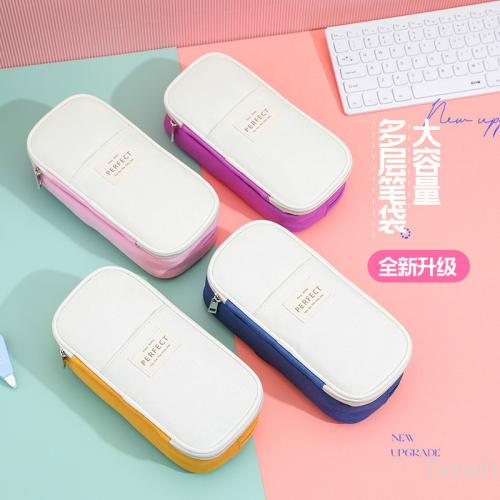 macaron retractable pencil case large capacity amazon simple stationery box wholesale double-layer color matching canvas student pencil case