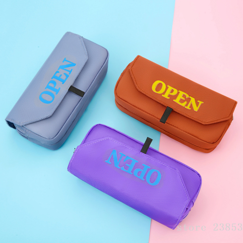 new korean letter printing student pencil case large capacity flip stationery bag double-layer storage pencil case