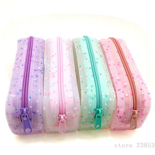 korean silicone pencil case pencil case silicone particles glitter sequins zipper bag learning stationery