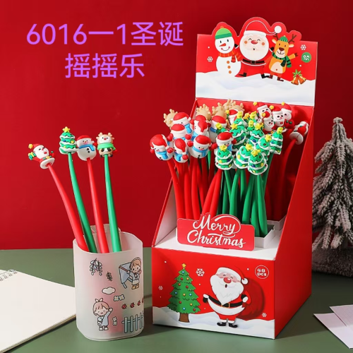新月文具新款6016圣诞摇摇乐卡通圣诞硅胶中性笔创意文具学生