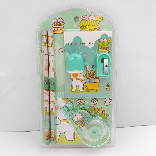 文具套装五件套卡通风格文具橡皮铅笔卷笔刀本子修正带