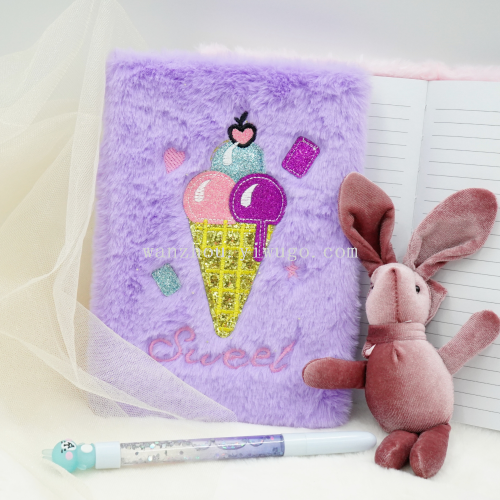 Factory Direct Sales A5 Ice Cream Plush Notebook Diary Journal Book Hard-Faced Book Student Stationery Gift