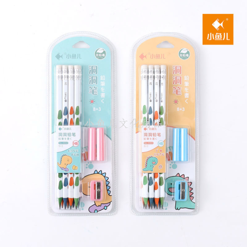 little fish 3353/hb small leather tip groove pencil 8+3 （cartoon）（240 sets/piece）