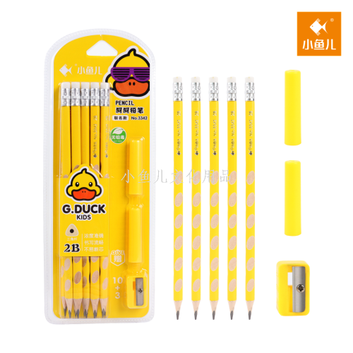 little fish 3342/2b triangle pole small leather tip hole suction card pencil 10+3 （small yellow duck）（240/kit