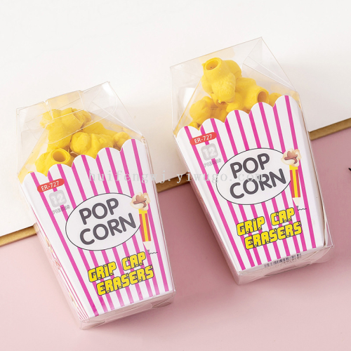 creative cartoon popcorn rubber boxed cute eraser set pupils‘ stationery gift factory wholesale