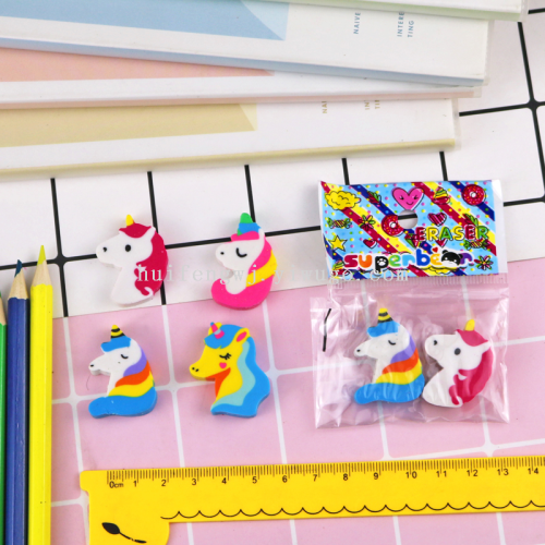 creative cartoon unicorn eraser cute animal pony eraser 2 bags student stationery factory wholesale