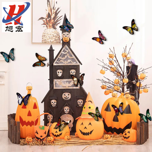 3D仿真南瓜万圣节蝴蝶 新款复活节贴纸蝴蝶装饰 磁铁墙贴窗贴纸