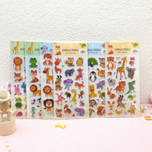 动物卡通贴纸幼儿奖励贴3D凸起贴画太空花水果换装花草泡泡贴韩款