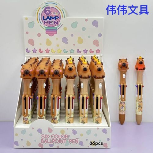 新款可爱卡通创意4色灯笔中性笔高颜值学生多色笔彩色记号笔