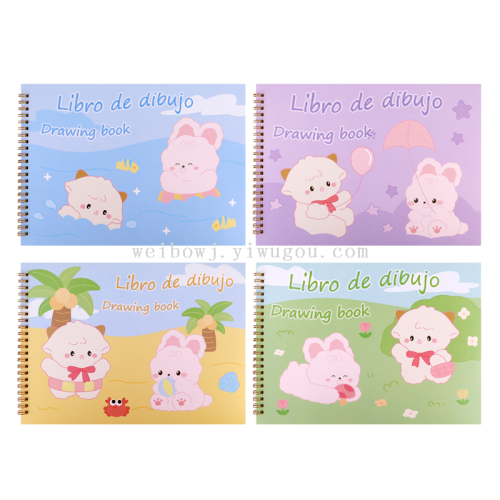 weibo stationery children‘s cartoon cute rabbit and sheep graffiti drawing book student art painting a4 thickened coil notebook