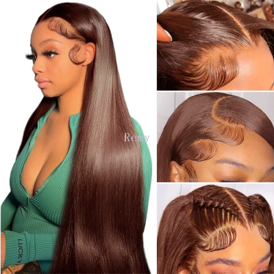 Brown Straight Lace Front Wig Human Hair 13x4 HD Lace Frontal Wigs For Women