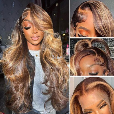 Ombre Highlight Blonde Body Wave 13×4 Lace Front Wigs Human Hair Wigs 26 inch