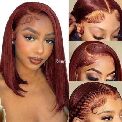 Reddish Brown Bob Straight Lace Front Human Hair Wig 13×4 Pre Plucked Wigs