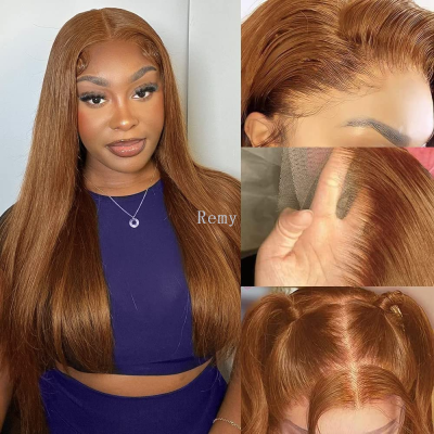 13×4 Light Brown Straight Human Hair Wig Pre plucked Frontal Wigs With Baby Hair