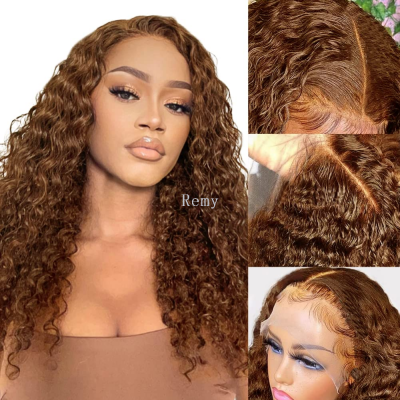 Light Brown Curly Wig Human Hair 13X4 Deep Wave Lace Front Wigs With Baby Hair