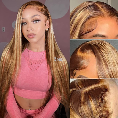 Highlight Lace Front Wigs Human Hair 13x4 HD 5/27 Honey Blonde Lace Frontal Wigs